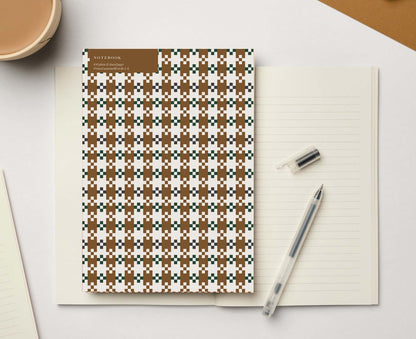 A5 Brown & Green Pixel Flower Notebook - lined & plain pages
