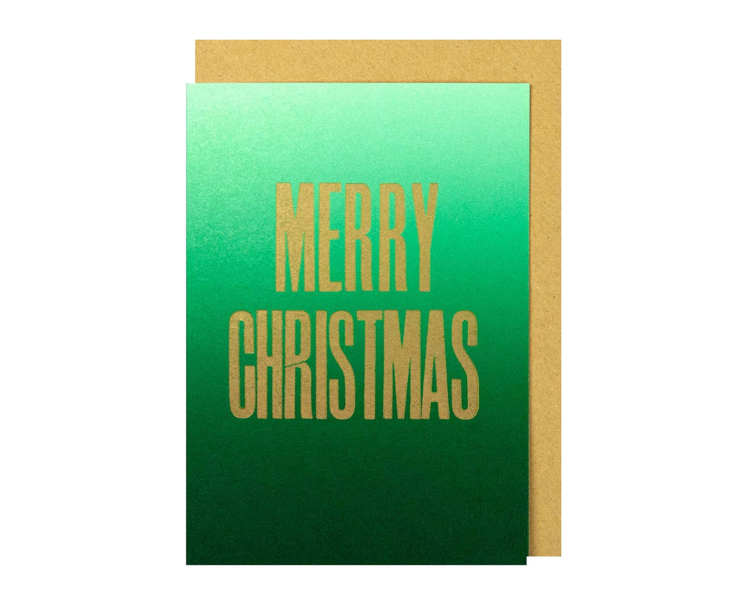 Merry Christmas Green Handmade Letterpress Christmas Card