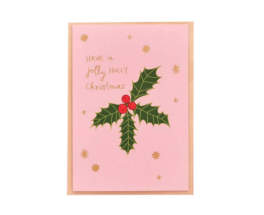 Jolly Holly Gold Foiled Christmas Card