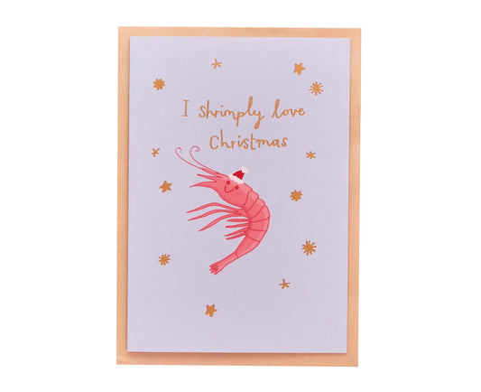 I Shrimply Love Christmas Gold Foiled Christmas Card