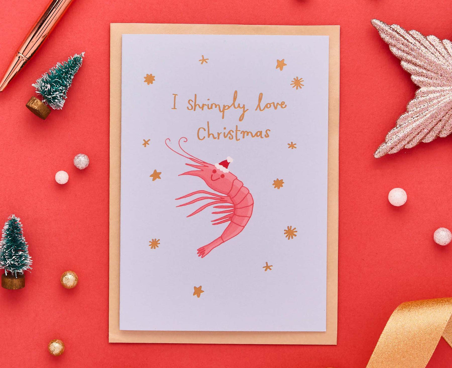 I Shrimply Love Christmas Gold Foiled Christmas Card