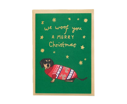 Sausage Dog Gold Foiled Christmas Card