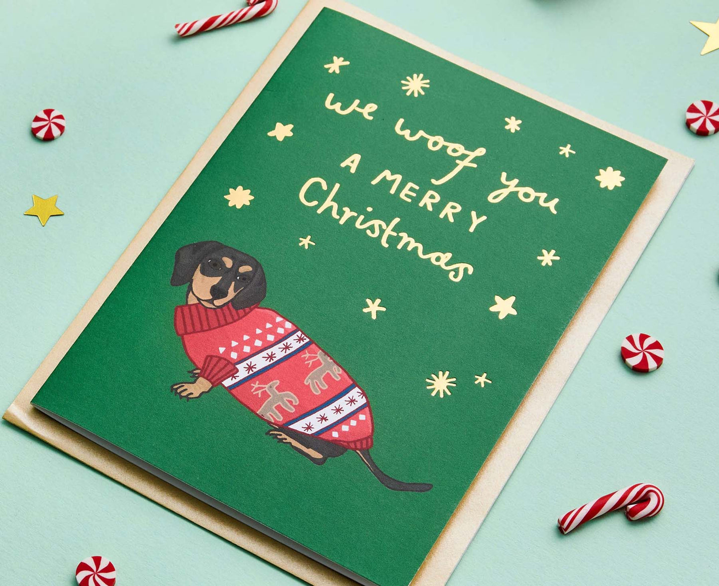 Sausage Dog Gold Foiled Christmas Card