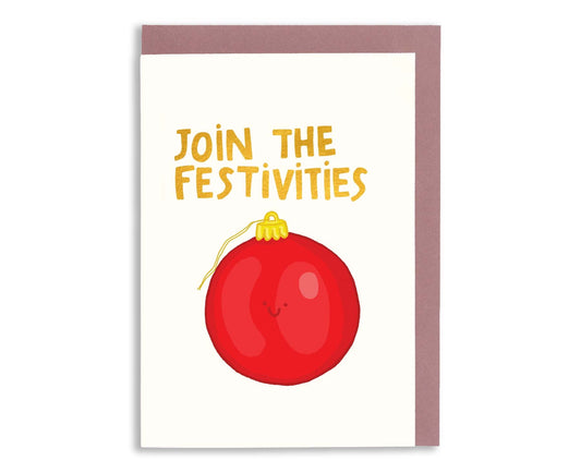 Join the Festivities Bauble Foiled Christmas Card
