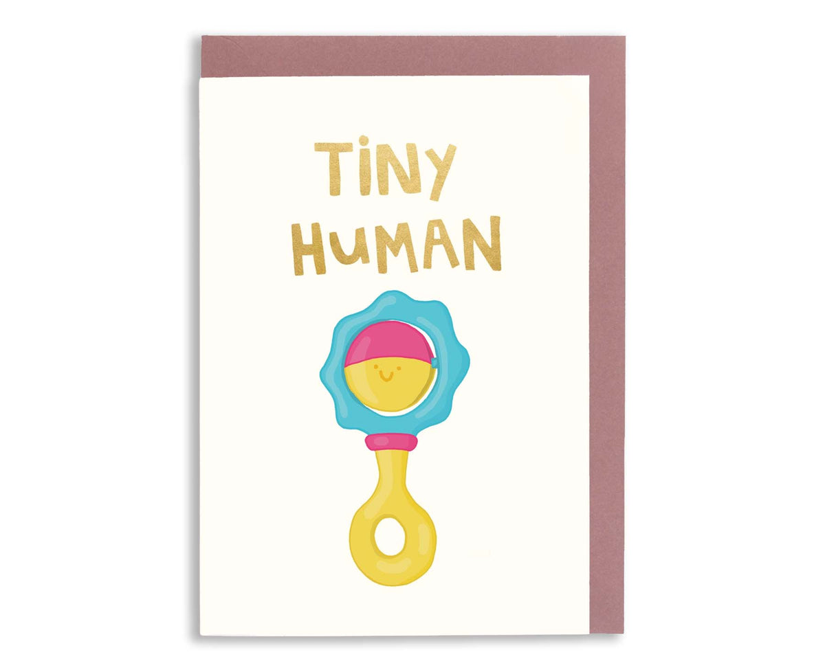Tiny Human Rattle Foiled New Baby Card