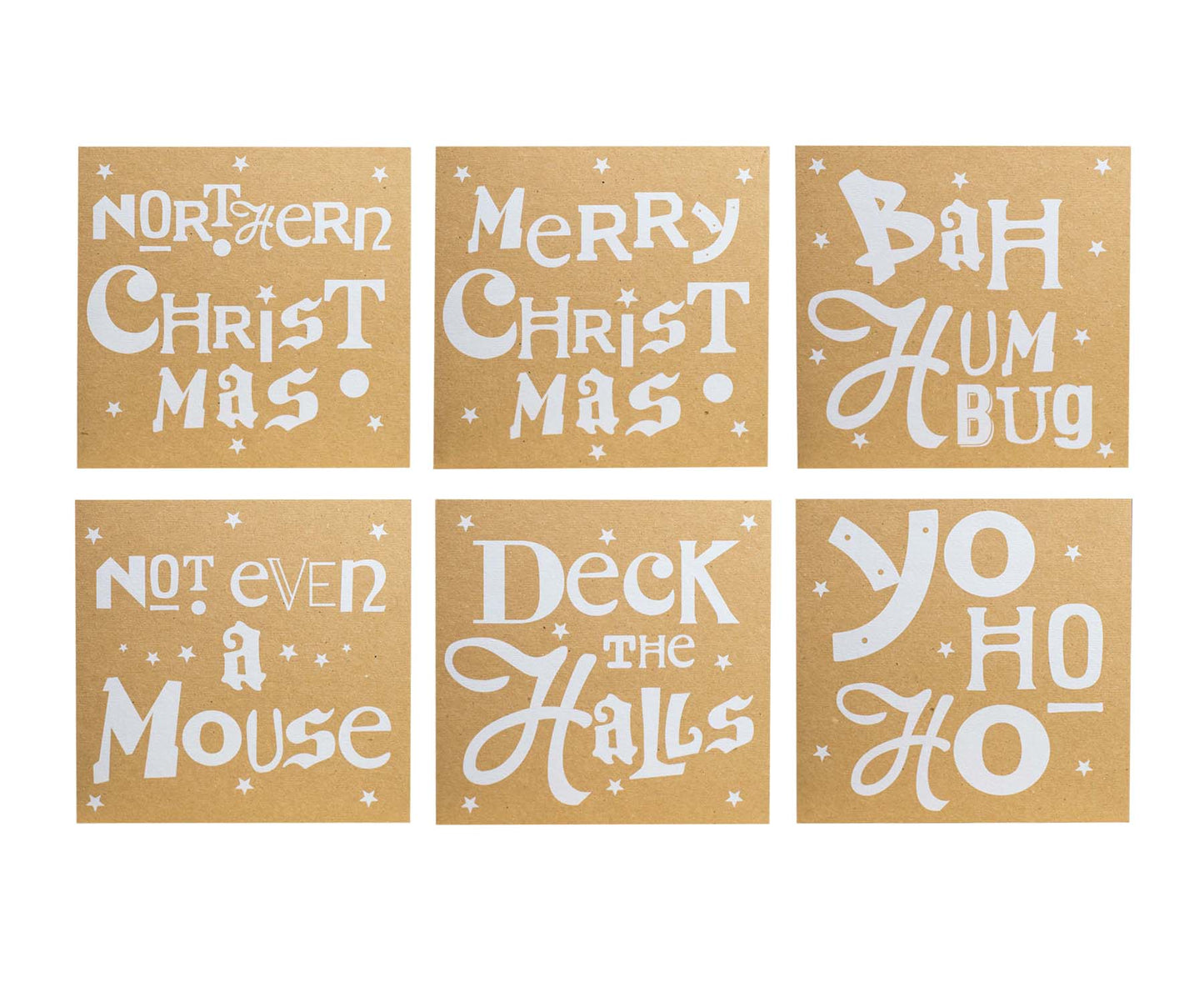 Pack of 6 Northern Letters Christmas Cards Kraft