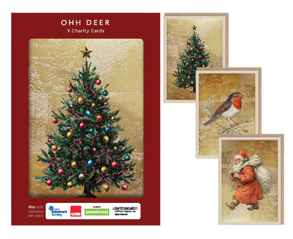 Pack of 9 Natural World Gold Foiled Charity Christmas Cards