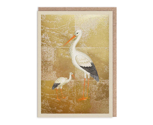 Mother & Baby Stork Gold Foiled Art Card