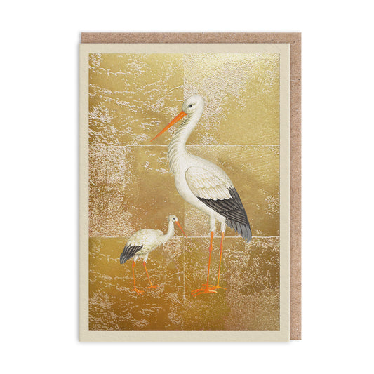 Mother & Baby Stork Gold Foiled Art Card