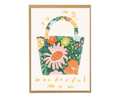 Wonderful Mum Floral Handbag Illustrated Mother's Day Card
