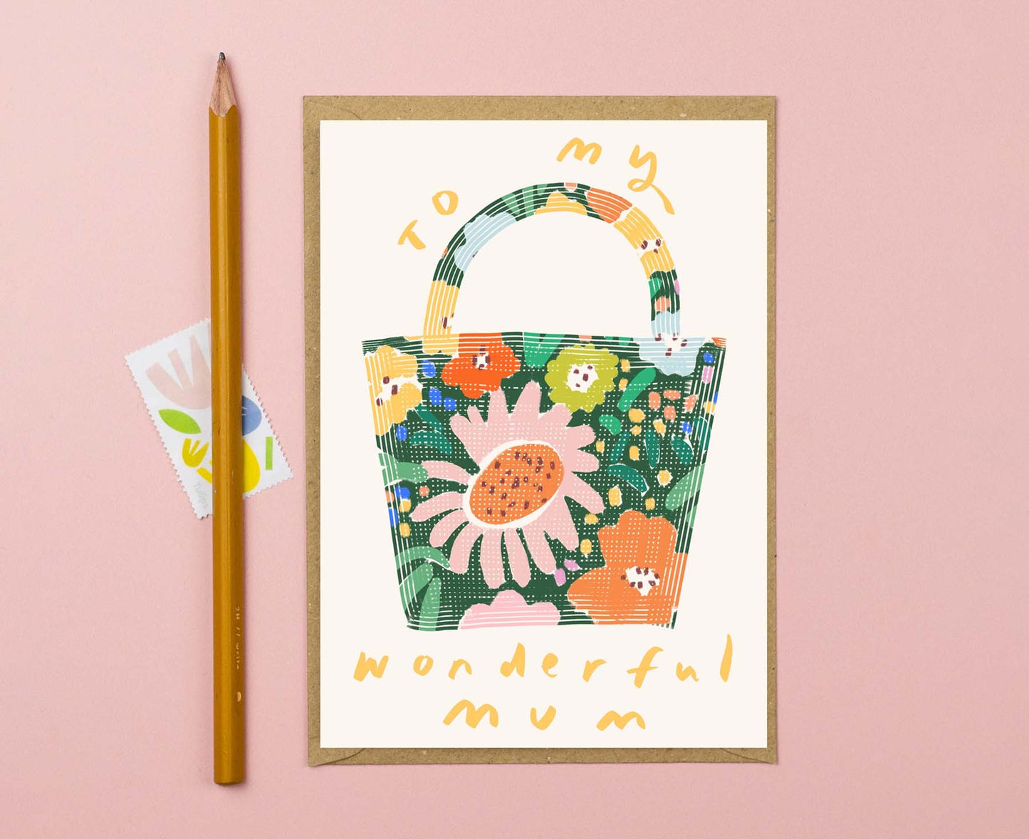 Wonderful Mum Floral Handbag Illustrated Mother's Day Card
