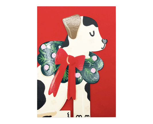 Christmas Wreath Dog Cutout embossed Christmas card