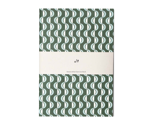 Exercise Book Forest Green & Blue Wave Print- plain pages