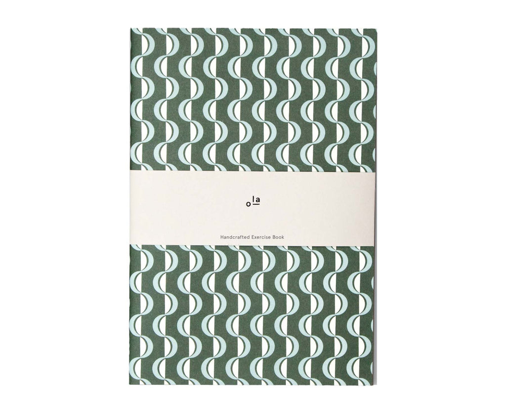 Exercise Book Forest Green & Blue Wave Print- plain pages