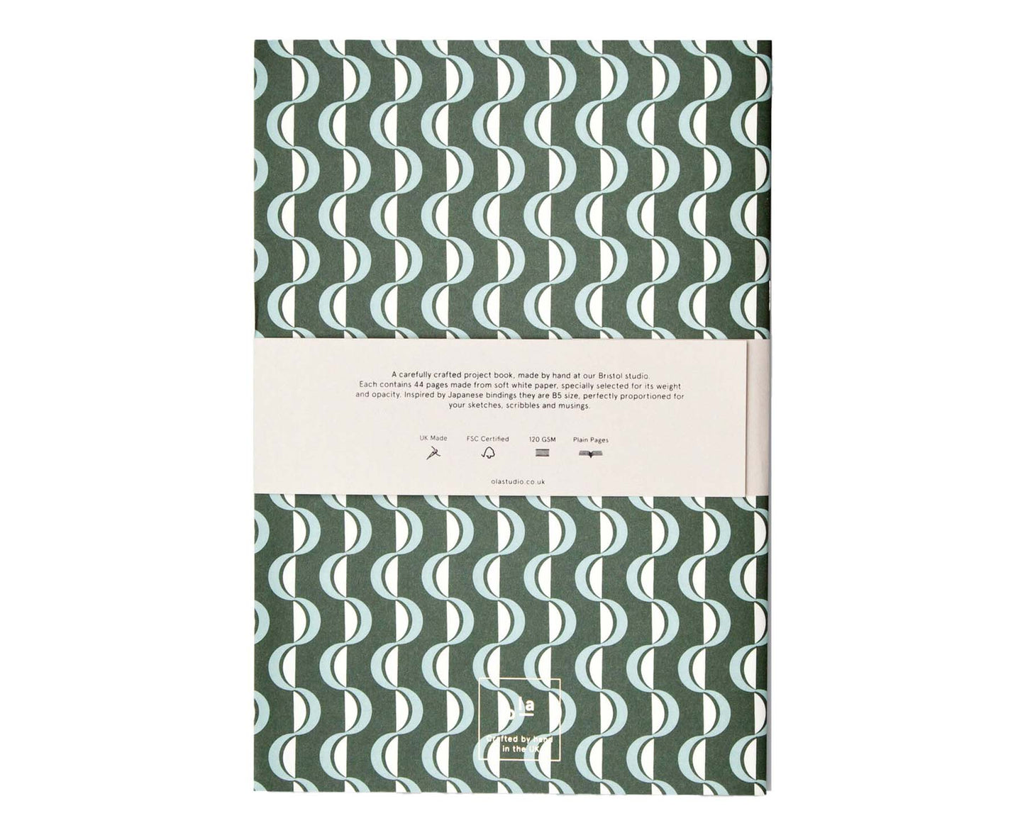 Exercise Book Forest Green & Blue Wave Print- plain pages