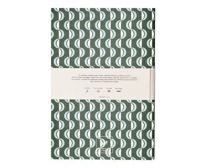 Exercise Book Forest Green & Blue Wave Print- plain pages