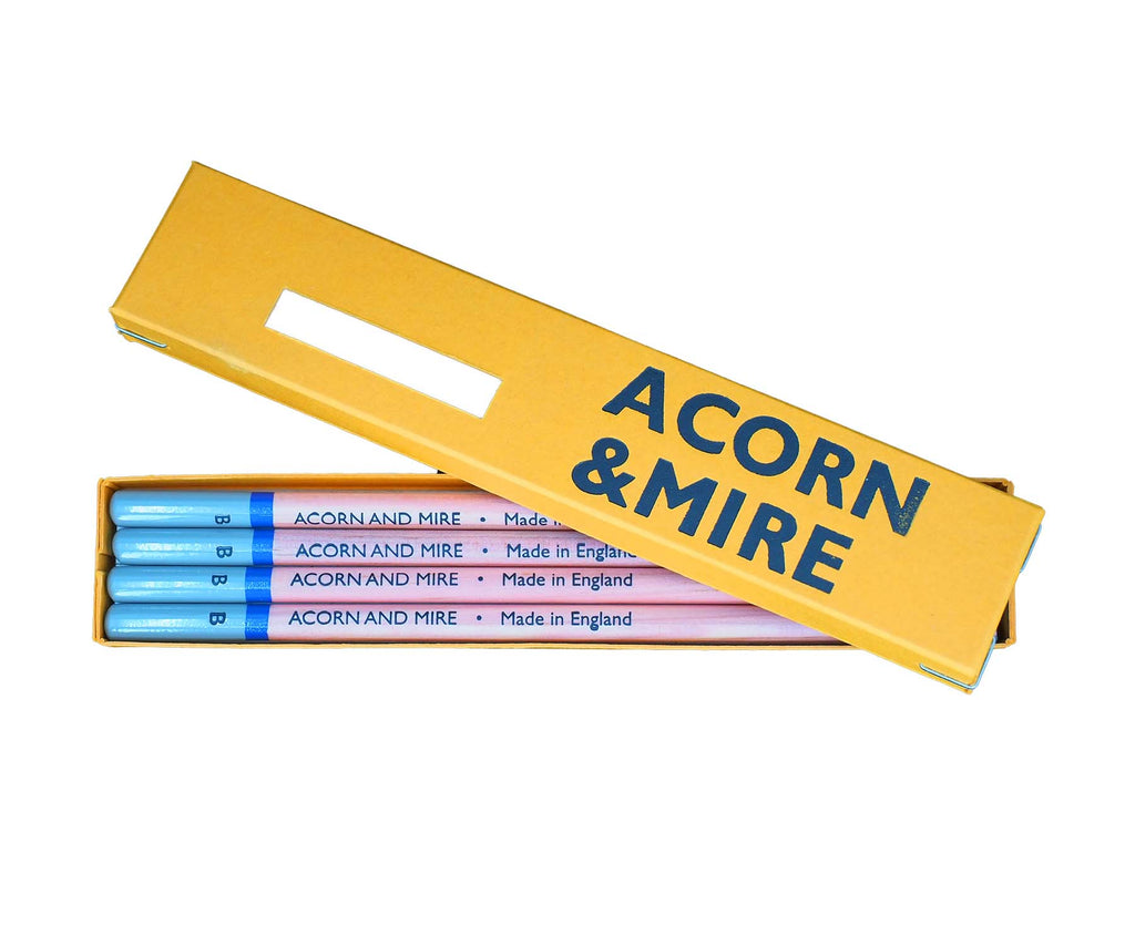 Four Acorn & Mire Pencils in Gorse Yellow Box