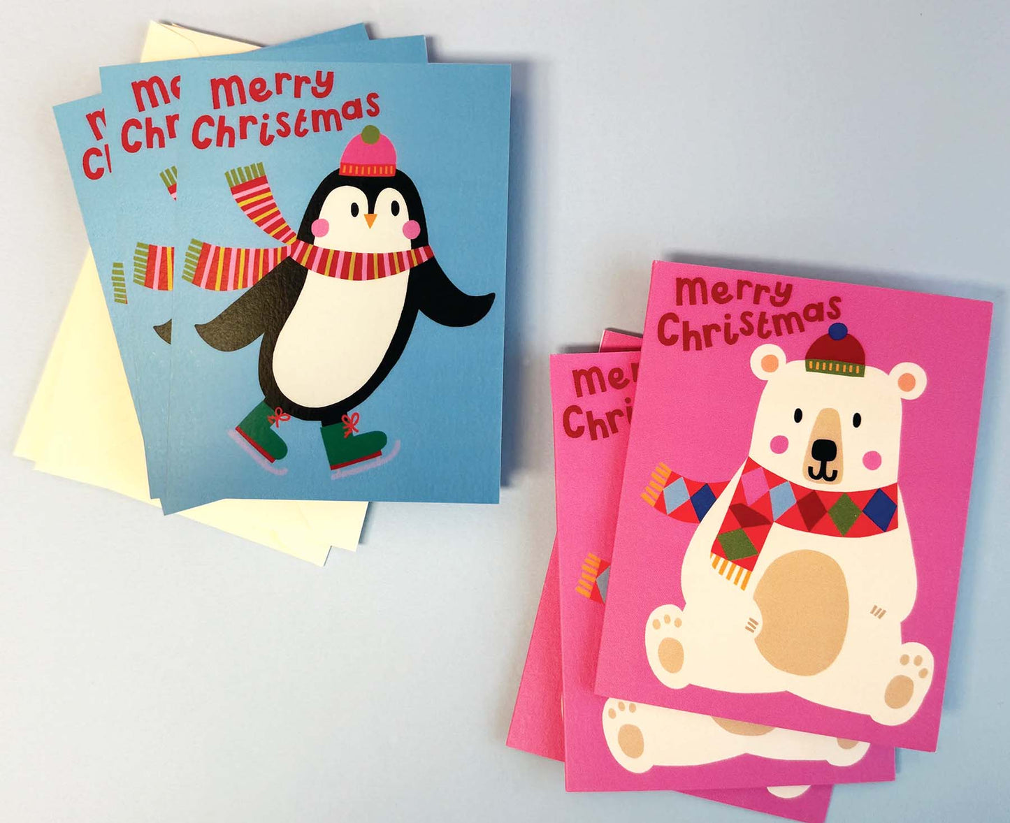 Pack of 6 Polar Bear & Penguin Mini Kids Christmas cards
