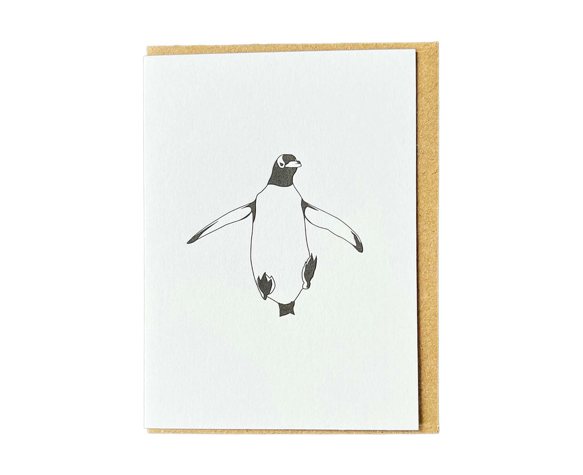 Jumping Gentoo Penguin Mini Letterpress Christmas card