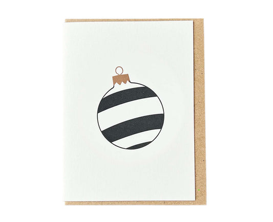 Black & White Stripes Bauble Mini Letterpress Christmas card