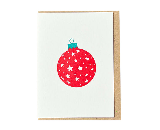 Red & Green Stars Bauble Mini Letterpress Christmas card