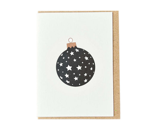 Black & Gold Stars Bauble Mini Letterpress Christmas card