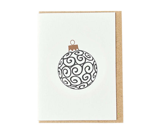 Black Swirls Bauble Mini Letterpress Christmas card
