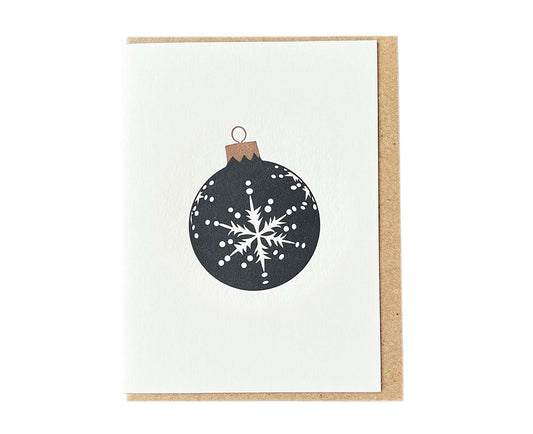Black Snowflake Bauble Mini Letterpress Christmas card