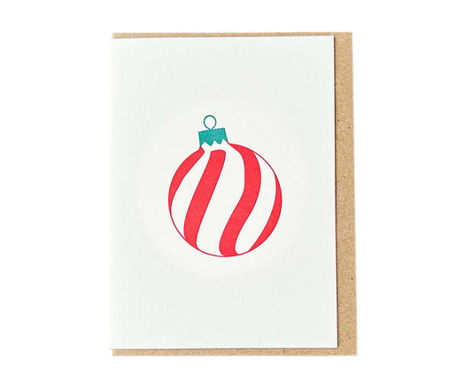 Red & Green Spiral Bauble Mini Letterpress Christmas card