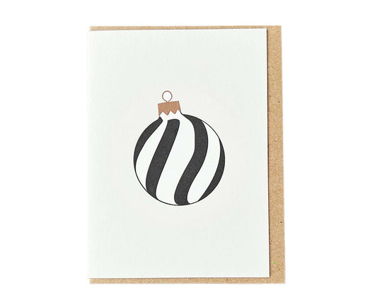 Black & Gold Spiral Bauble Mini Letterpress Christmas card