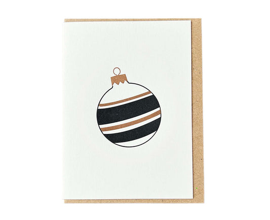 Black & Gold Stripes Bauble Mini Letterpress Christmas card