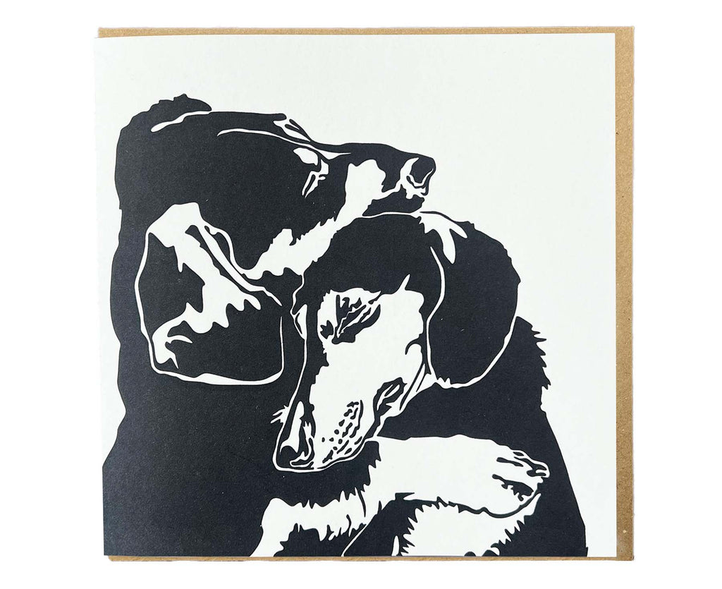 Cuddling Dachshunds Letterpress card