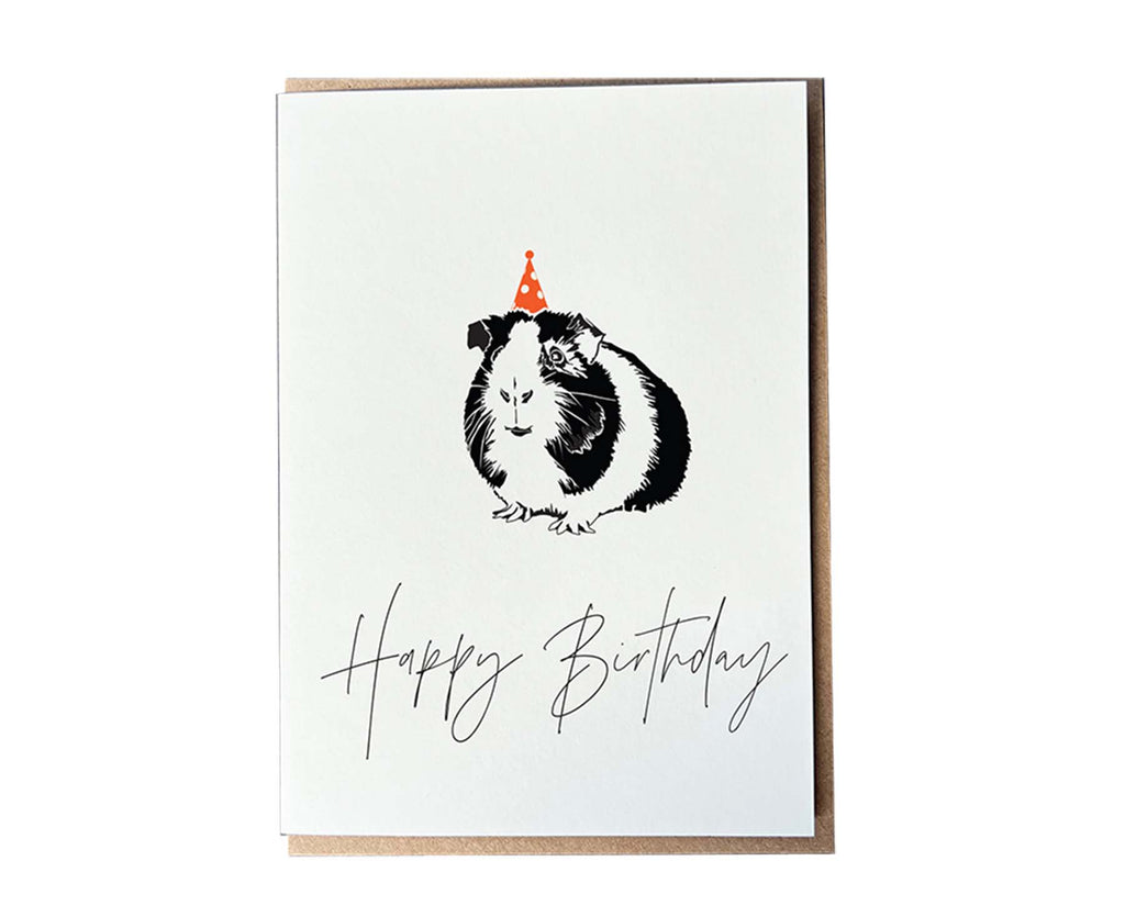 Guinea Pig Party Hat Letterpress birthday card