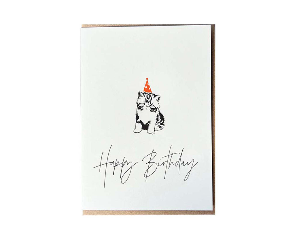 Party Hat Cat Letterpress birthday card