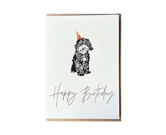 Cockapoo Party Hat Letterpress birthday card