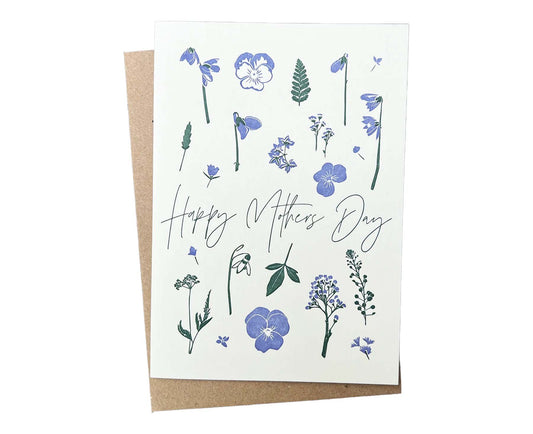 Blue Flowers Letterpress Mother's Day Card