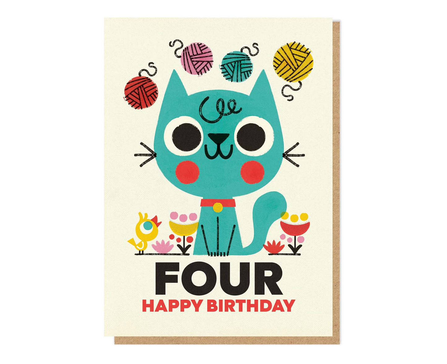 Four Kitty Cat Spot Gloss 4th Birthday Card