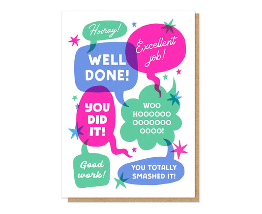 Cheer Squad Speech Bubbles Letterpress Congratulations Card