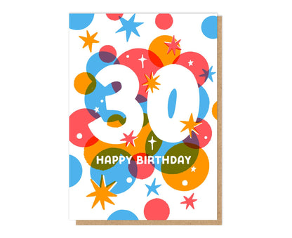 30 Stars Letterpress 30th Birthday Card