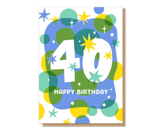 40 Stars Letterpress 40th Birthday Card