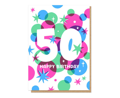 50 Stars Letterpress 50th Birthday Card
