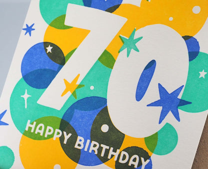70 Stars Letterpress 70th Birthday Card