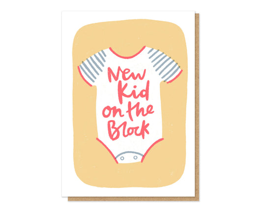 New Kid on the Block Babygrow Letterpress New Baby Card
