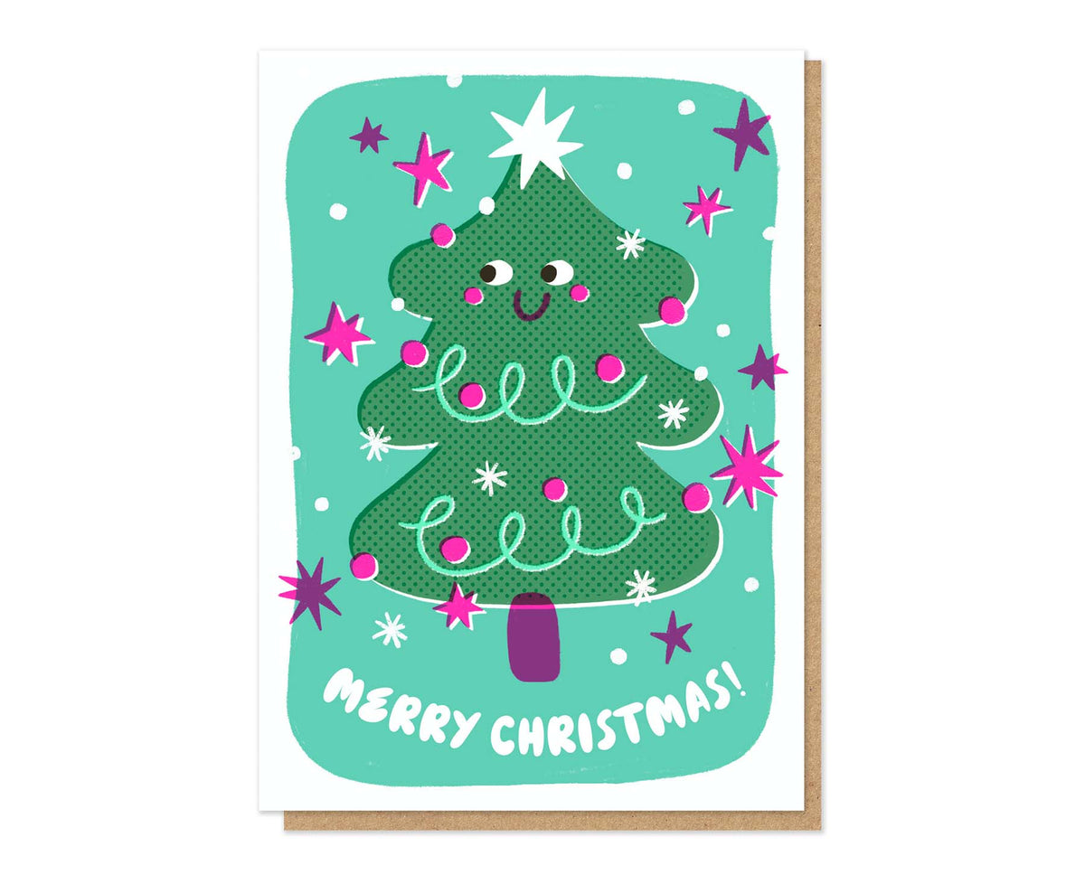 Smiling Christmas Tree Letterpress Christmas Card