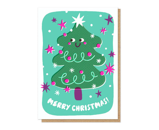 Smiling Christmas Tree Letterpress Christmas Card