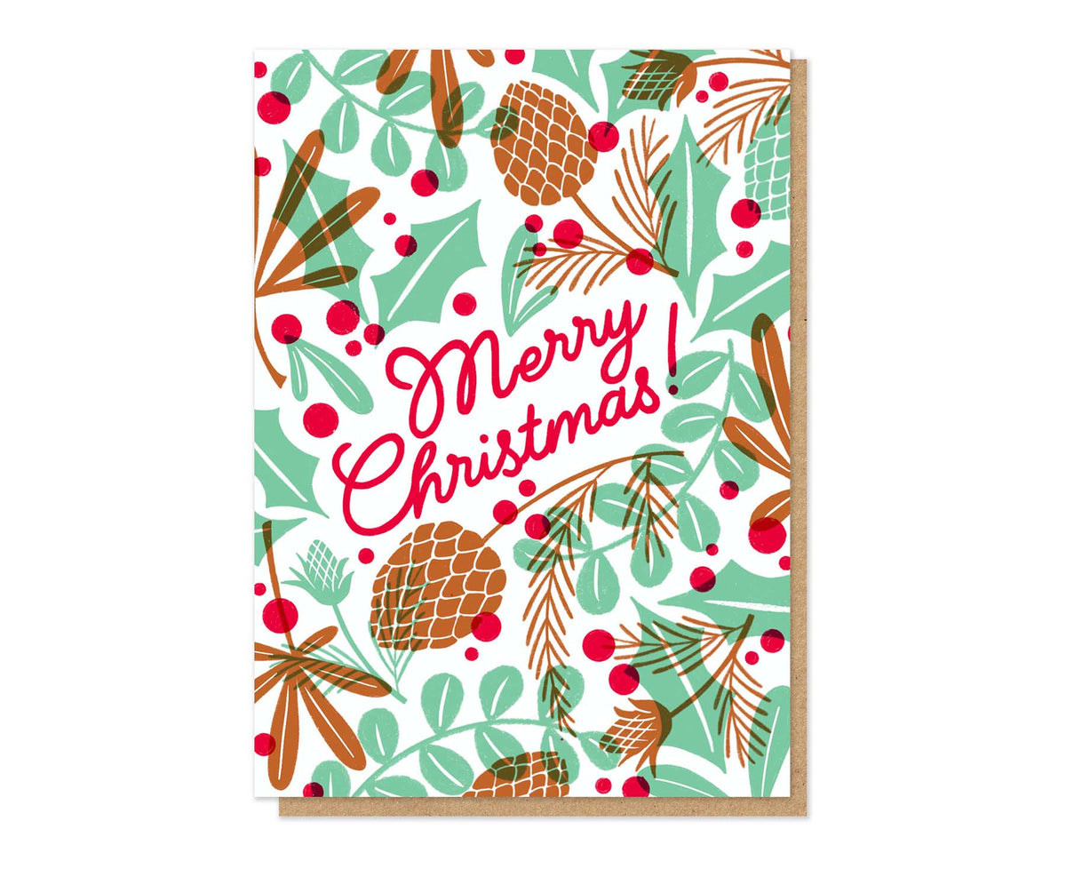 Pine Cones Letterpress Christmas Card