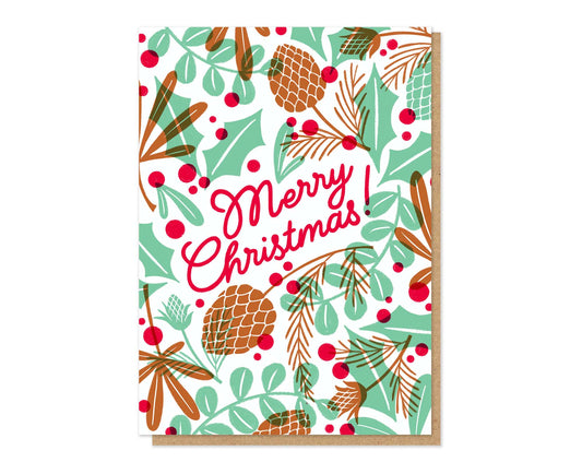 Pine Cones Letterpress Christmas Card