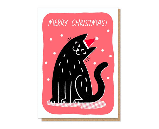 Cat in a Christmas Hat Letterpress Christmas Card