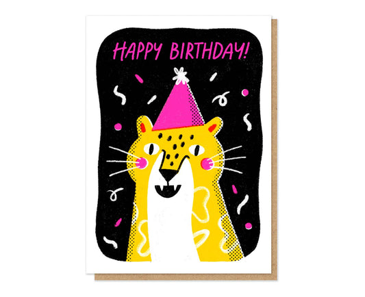 Party Leopard Letterpress Birthday Card