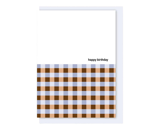 Blue & Brown Gingham Birthday Card